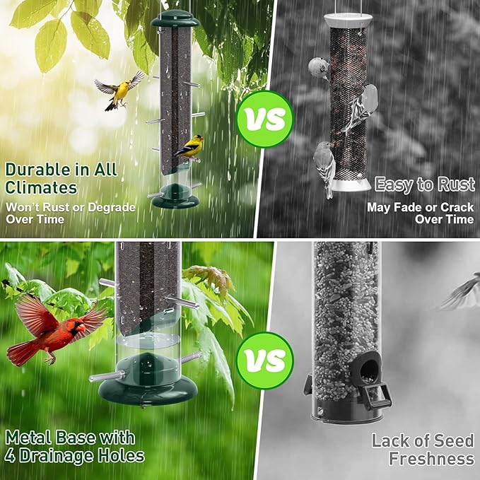 FEED GARDEN Finch Feeders for Outside, Nyjer & Thistle Bird Feeders, 15 Inch Tube Feeder with 12 Small Ports & 8 Perches, Durable Metal Design for Outdoor Hanging, Easy Fill & Clean-Ruum Studio Home