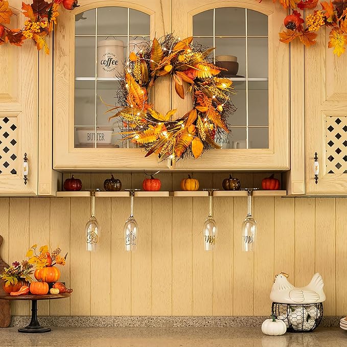 Fall Wreath for Thanksgiving Decorations 24inch - Walasis Large Wheat Wreaths for Front Door - Harvest Grain Gold Autumn Wall Decor for Indoor Outdoor-Ruum Studio Home