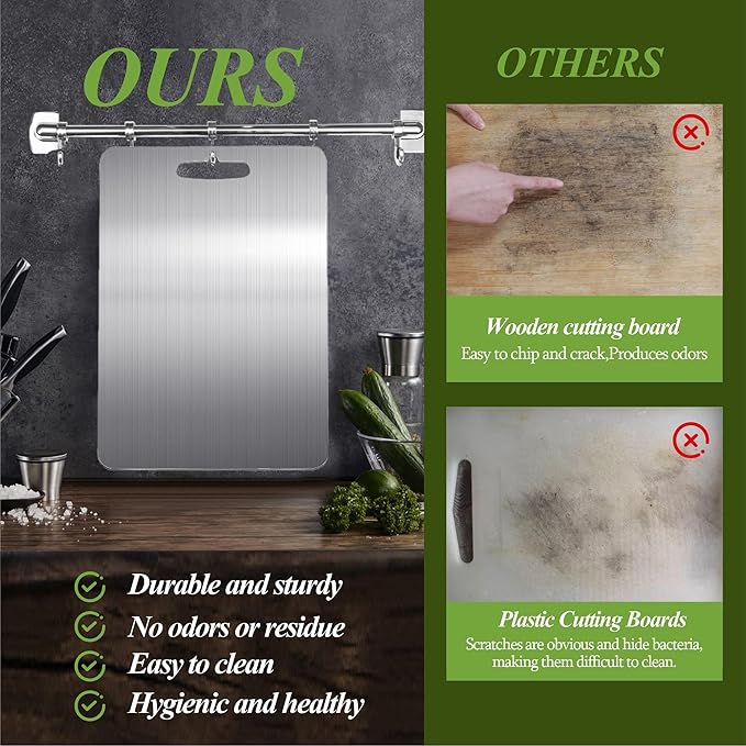 Titanium Cutting Board, 100% Pure Titanium Cutting Boards for Kitchen, Double Sided Food-Grade, Dishwasher Safe Chopping Board for Cutting Meat Vegetable Fruit (14"L x 10"W)-Ruum Studio Home