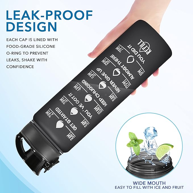 Enerbone Water Bottle, Leakproof BPA & Toxic Free, Motivational Water Bottle with Times to Drink and Straw, Fitness Sports Water Bottle with Strap for Office, Gym, Outdoor Sports-Ruum Studio Home