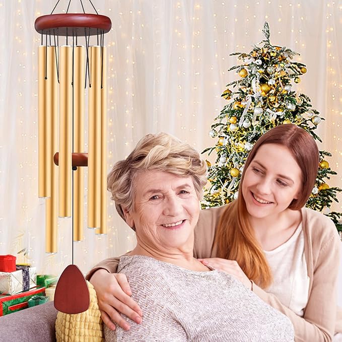 Large Aluminium Wind Chimes Outside, Soothing Melodic Memorial Sympathy Wind Chime, Suitable Outdoor Garden Decor, Gift for Mom Women Neighbors (Gold Wind Chimes-36)-Ruum Studio Home