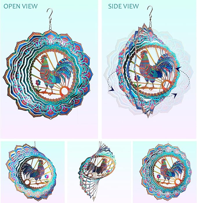 Rooster Wind Spinner for Yard and Garden,12in Wind Spinners Outdoor Rooster Gifts,Chicken Gifts for Women Mother Grandma Wife Men Father,Garden Decor Metal Hanging Yard Art Wind Sculpture-Ruum Studio Home