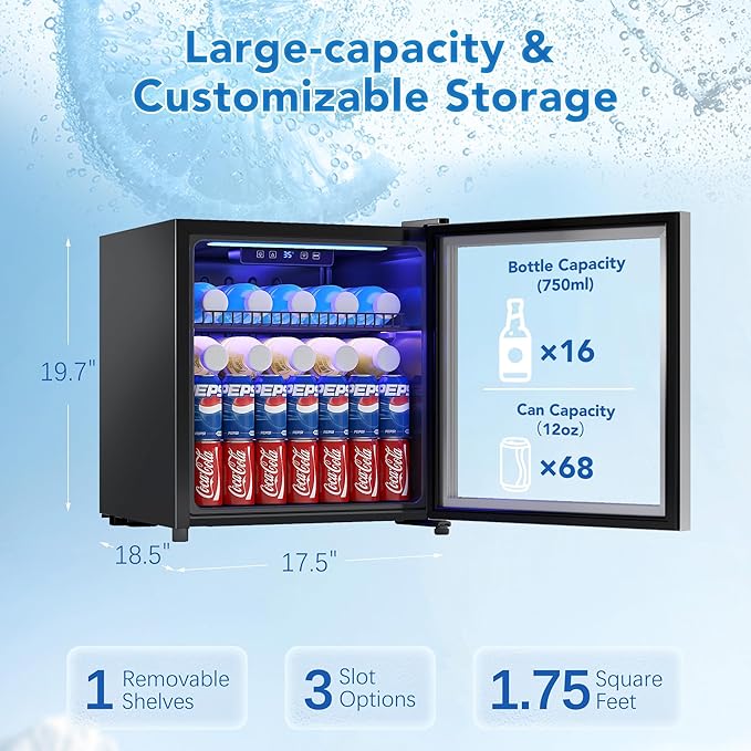 1.77 Cu.Ft Beverage Fridge, Mini Fridge With Glass Door, Beverage Cooler Refrigerator, Wine Drink Beer Fridge, Adjustable Shelves & Digital Temperature Display, 16 Bottle 68 Can, Silver-Ruum Studio Home