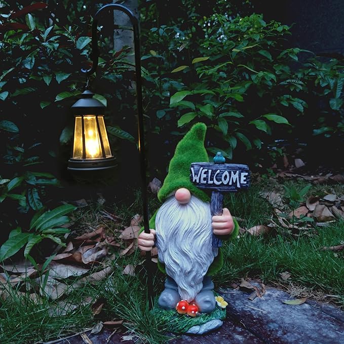 JOYBEE Garden Statues Gnome with Solar Lantern Outdoor Decor-Gnomes Solar Figurines Lights Decorations for Patio Yard Lawn Ornaments-Gifts for Women Mom Grandma-Ruum Studio Home