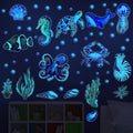 52 Pcs Ocean Fish Wall Decals Glow in The Dark Under The Sea Wall Decals Sea Animals Stickers Removable Waterproof Peel and Stick for Kids Bathroom Watercolor Ocean Decor(Funny Style)-Ruum Studio Home