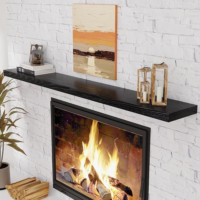 72 Inch Floating Shelves Black, 72 x 9 Rustic Wooden Fireplace Mantel, 9 Inch Floating Shelf for Wall, Farmhouse Wall Shelves for Home Storage & Display-Ruum Studio Home