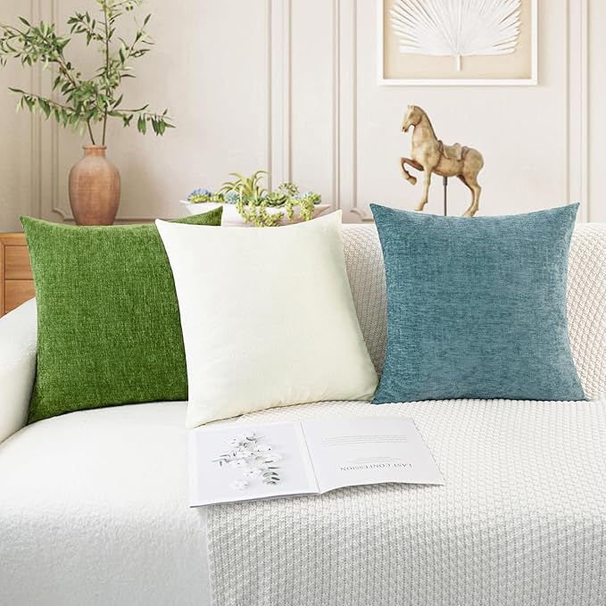 CaliTime Throw Pillow Covers Decorative 16 X 16 Inches Pack of 2 Cozy Chenille Cushion Case for Couch Sofa Bed Living Room Home Cream-Ruum Studio Home