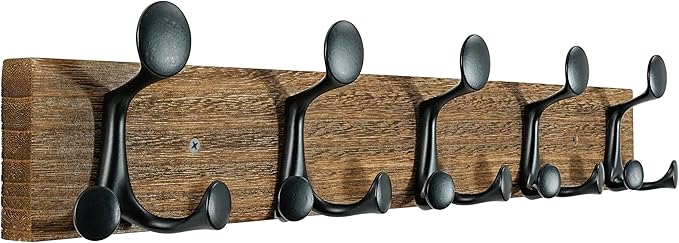 SKOLOO 24-Inch Wood Burnt Coat Rack Wall Mount with 5 Triple Hooks - Ideal for Family Entrances, Classrooms, and Pet Supplies Storage - Perfect Coat Hooks for Wall-Ruum Studio Home