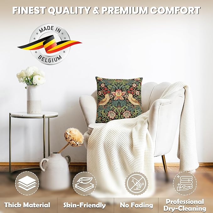 Charlotte Home Furnishings Throw Pillow Covers, Decorative Boho Pillow Covers for Couch, Living Room, Black Strawberry Square Cushion Cases 18x18 in, European Cotton Jacquard Woven, Cozy Bedroom Decor-Ruum Studio Home
