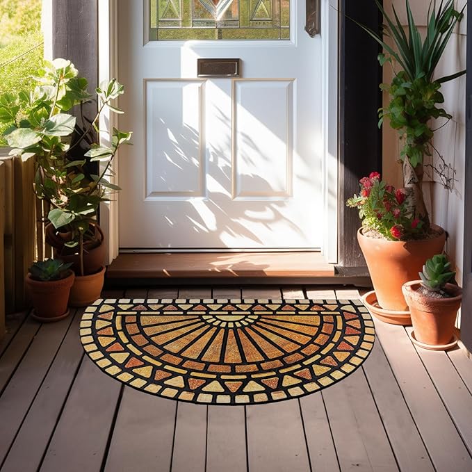 CHICHIC Welcome Door Mat 18 x 30 Inch Front Doormat Outdoors for Home Entrance Outdoors Mat for Outside Entry Way Doormat Entry Rugs, Heavy Duty Non Slip Rubber Back Low Profile, Semicircle-Ruum Studio Home
