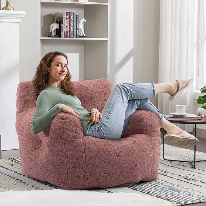 Recaceik Large Bean Bag Chairs, Tufted Soft Stuffed Bean Bag Chair with Filler, Fluffy Lazy Sofa, Imperial Lounger Giant Bean Bag Chair for Bedroom, Living Room, Rufous-Ruum Studio Home