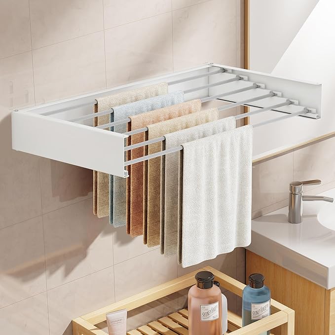 Wall Mounted Drying Rack,Drying Rack Clothing,Collapsible Hanging Racks for Laundry(35.5"-White)-Ruum Studio Home
