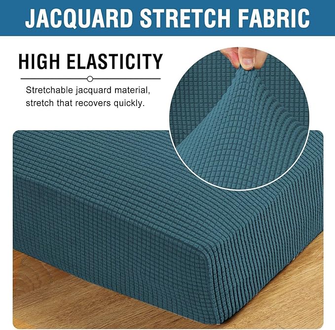 H.VERSAILTEX Super Stretch Individual Seat Cushion Covers Sofa Covers Couch Cushion Covers Slipcover Sets Thick Jacquard Textured Twill Fabric (1 Piece Sofa Cushion Cover, Deep Teal)-Ruum Studio Home