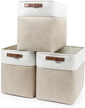 Large Fabric Storage Baskets | 50L Storage Bins, Decorative Linen Closet Baskets with Handles for Organizing, Shelf, Toys, Clothes, Home, Office, Nursery, 17x12x15Inches (Beige&White)-Ruum Studio Home