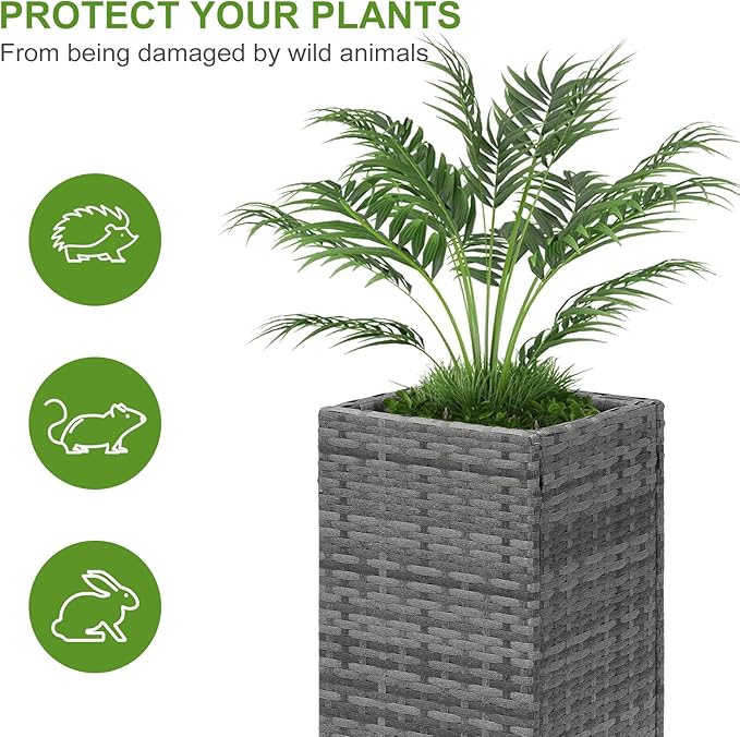 LEWIS&WAYNE Set of 2 Tall Planters for Outdoor Plants Handmade 24'' Wicker Tall Square Planter Box with Removable Liners Modern Planter for Indoor Outdoor Garden Patio Front Porch - Gray-Ruum Studio Home