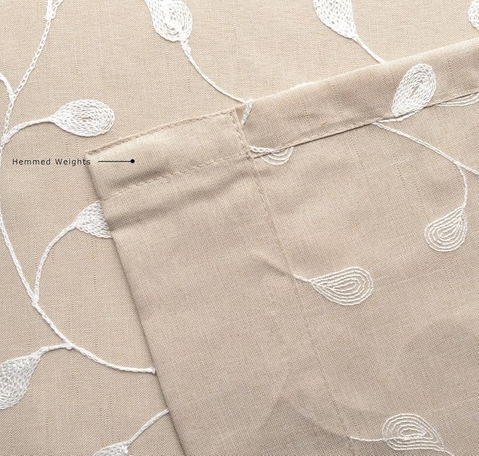 MIUCO Floral Embroidered Semi Sheer Curtains Faux Linen Grommet Curtains for Kitchen 52 x 84 Inch 2 Panels, Linen-Ruum Studio Home