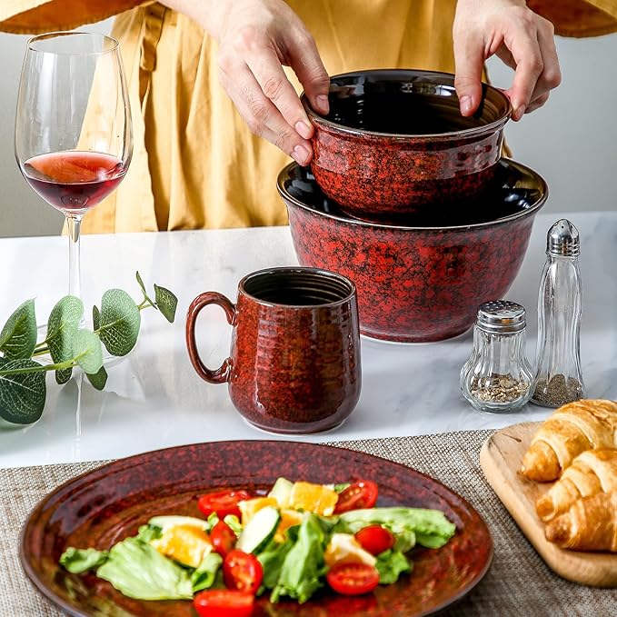 Hasense Ceramic Coffee Mugs Set of 4, 8 oz Small Coffee Cups, Porcelain Mug with Handle for Espresso, Tea, Milk and Cocoa, Ideal for Mother's Day Christmas Gift, Dishwasher & Microwave Safe, Red-Ruum Studio Home