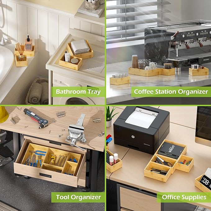 Bamboo Drawer Organizer Set, 5 PCS Multi-use Varied Sizes Junk Drawer Organizer Kitchen Storage Box for Office, Home, Bedroom, Bathroom, Bamboo-Ruum Studio Home