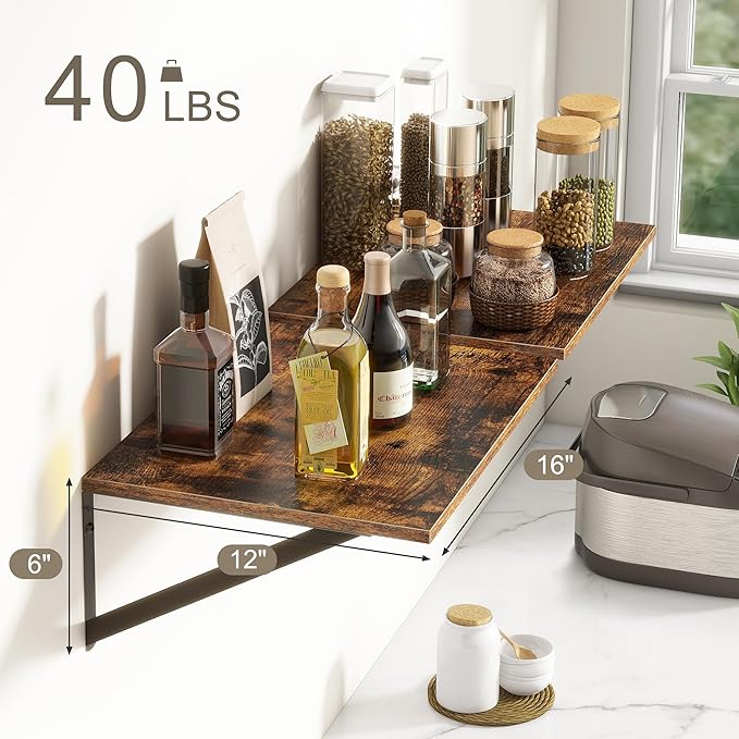 Deep Floating Shelves for Wall, 12 Inch Deep Floating Shelves Set of 2, 16"W x 12"D Wall Shelf, Wide Display Ledges Shelves for Bedroom, Bathroom, 12 Deep Bookshelf Wall Mounted - Rustic Brown-Ruum Studio Home