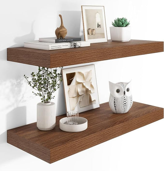 Heimlove 12" Deep Floating Shelves, 36 x 12 Inch Wall Mounted Long Floating Shelf with Invisible Brackets, for Home Decor, Bedroom, Kitchen, Living Room, Bathroom - 2 Pack, Walnut-Ruum Studio Home