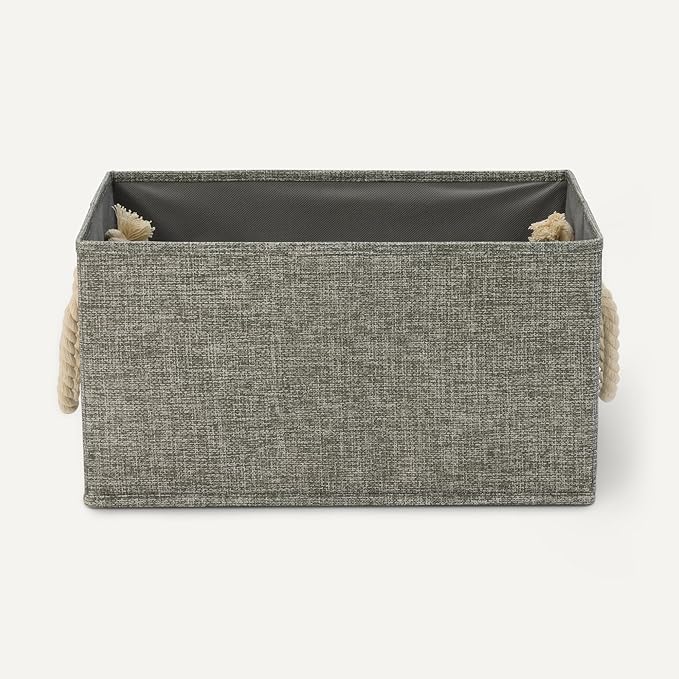 Amazon Basics Foldable Storage Bins with Rope Handles, Charcoal, Large, Pack of 3-Ruum Studio Home