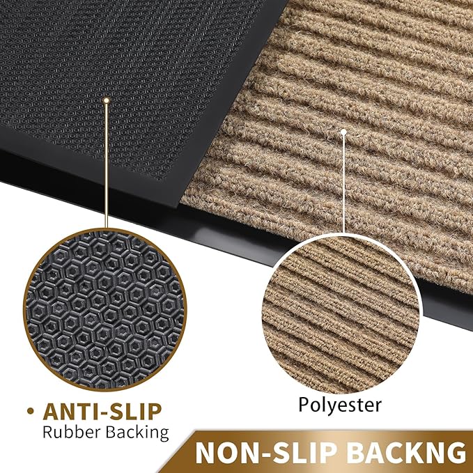 Yimobra Front Door Mat Outdoor Indoor Entrance, 100% Waterproof All-Season All Weather Doormat, Welcome Matt Outside Entry, Non Slip, Low Profile, Heavy Duty Patio Porch Floor Mats,29.5 x 17,Khaki-Ruum Studio Home