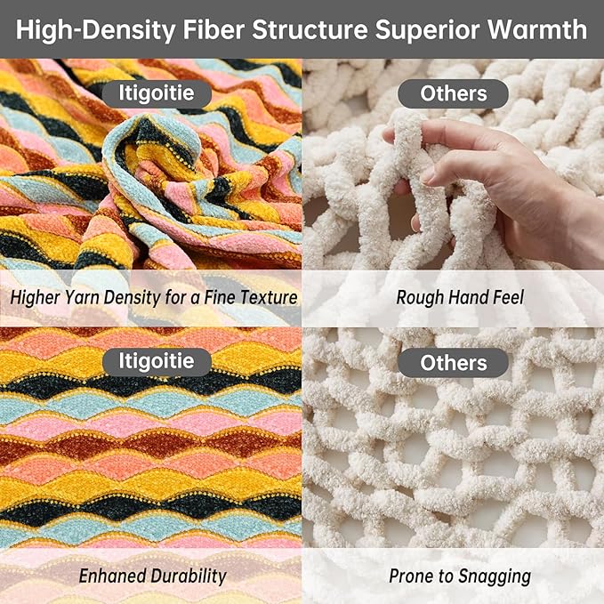 Soft Chenille Yarn Throw 36"x48", Handmade Knit Throw Blanket, for use in All Seasons, Soft Cozy Warm Knitted Blanket for Bed Sofa, Couch Chair, Living Room(1.15Ib)-Ruum Studio Home