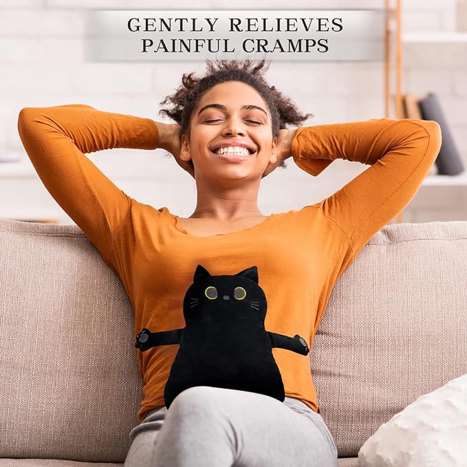 Microwave Heating Pad for Pain Relief, 17" x 9" Microwavable Heating Pads for Cramps, Back Pain, Neck Shoulder, Muscles, Knee, Joints, Natural Heat Pack Moist Heat, Black Cat-Ruum Studio Home