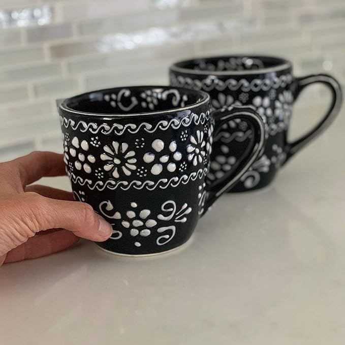 Encantada Handmade Hand-Painted Authentic Mexican Pottery Mugs (1-Pack, Ink)-Ruum Studio Home