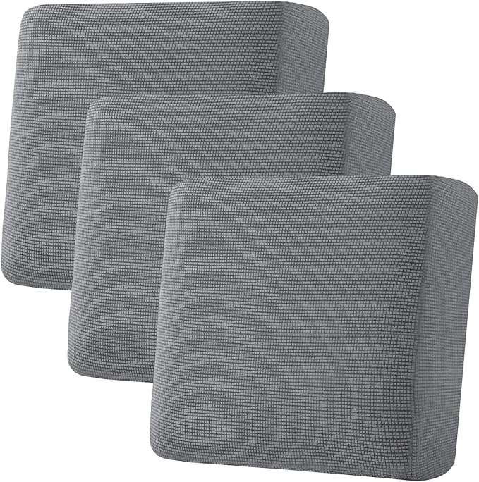 H.VERSAILTEX Super Stretch Individual Seat Cushion Covers, Thick Jacquard Textured Twill Fabric (3 Piece XL Sofa Cushion Covers, Grey)-Ruum Studio Home