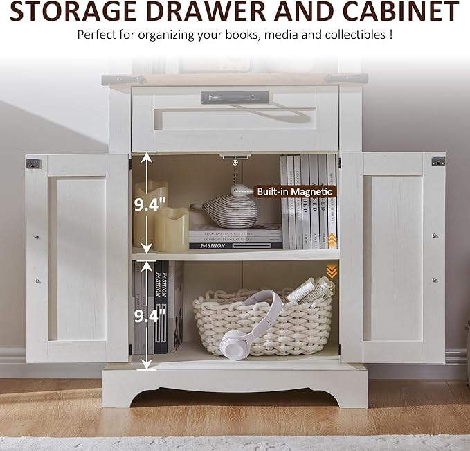 OKD 72'' Tall Bookshelf with Storage, Farmhouse 4 Tier Bookcase with Barn Door, Adjustable Shelves and Drawers, Rustic Wooden Office Bookshelves for Home Bedroom, Living Room, Library Antuique White-Ruum Studio Home