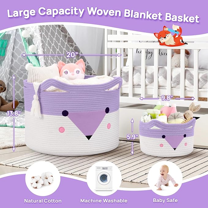 Large Baby Basket Toy Storage 3 Pack, (20"x13.8") Woven Baby Laundry Basket, Stuffed Animal Storage.-Ruum Studio Home