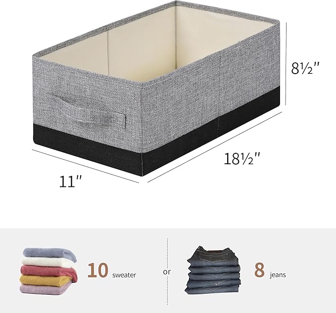 Linen Folding Storage Bins, 3 Pack Large Storage Baskets, Washable, Clothing Storage Bins with Handle, Closet Organizer for Storage Sweater,Sheets (gray black, 18½"x11"x8½")-Ruum Studio Home