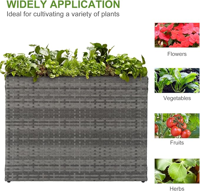 LEWIS&WAYNE Large Rectangular Block Planter Box Handmade Wicker Tall Planters for Outdoor Plants with Removable Liners Modern Planter for Indoor Outdoor Patio Deck - Gray, 32''x11''x24''-Ruum Studio Home