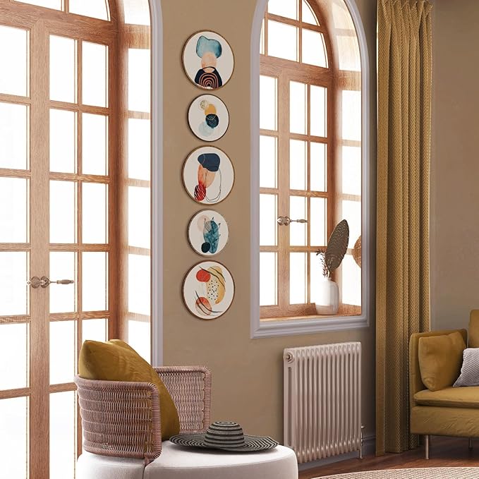 Qunclay 5 Pcs Wall Art Decor Wooden Living Room Wall Decor Bohemian Hanging Farmhouse Geometric 10'' and 8'' Aesthetic Wood Minimalist Posters for Bedroom(Geometry)-Ruum Studio Home