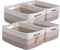 Large Storage Baskets for Organizing, Closet Shelf Baskets for Clothes Blanket Towels, Baby Nursery, Toy Bins Box, Woven Rope Baskets, 17 x 13 x 7.5”, 4 Packs Gradient Brown-Ruum Studio Home