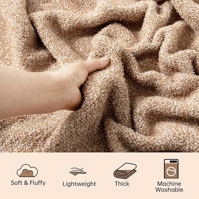 LURKA Fine Knit Throw Blanket - Super Soft Breathable Lightweight Blanket for Couch Bed Sofa (Camel, Throw(50"x 60"))-Ruum Studio Home
