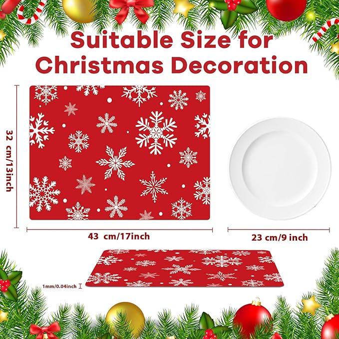 Christmas Placemats Set of 6 Christmas Red and White Snowflake Plastic Table Mats Winter Place Mats Washable Seasonal Xmas Winter Holiday Table Decoration for Indoor Outdoor Party Kitchen Dining-Ruum Studio Home