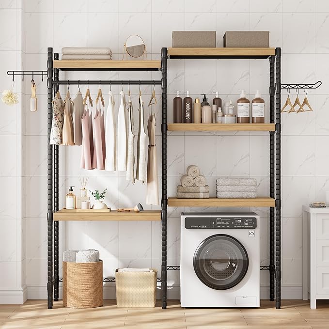 Double Row Over Washer and Dryer Storage Shelves, Laundry Room Organization and Storage, Heavy Duty Laundry Room Shelves, with Adjustable Height, 5-Tier-Ruum Studio Home