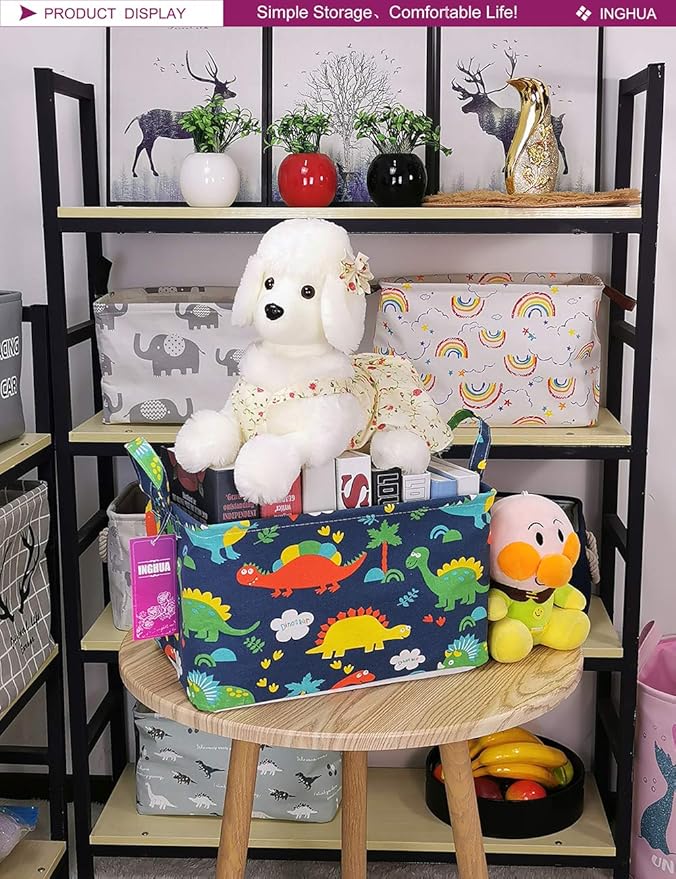 Rectangular Storage Basket Fabric Organizer Bin for Toys,Books,Clothes,Gifts,Pets-Perfect for Home,Office,Nursery,Dorm,Shelf(Rec Forest Dinosaurs)-Ruum Studio Home
