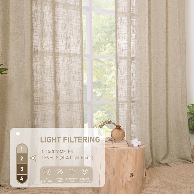 LAMIT Brown Sheer Linen Curtains 48 inches Length 2 Panels, Short Light Filtering Linen Textured Curtains for Kitchen/Window/Cafe/Loft Room, 34 x 48 Inch-Ruum Studio Home