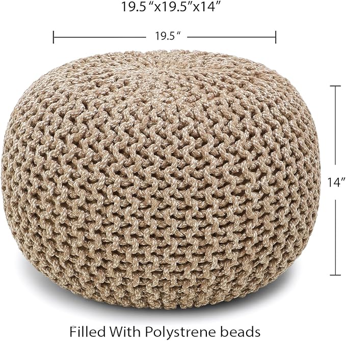 REDEARTH Round Pouf Ottoman - Hand Knitted Cable Boho Poof Home Décor Pouffe Circular Footrest for Living Room - Nursery - Bedroom - Lounge 100% Cotton (19.5"x19.5"x14") - Beige Ivory-Ruum Studio Home