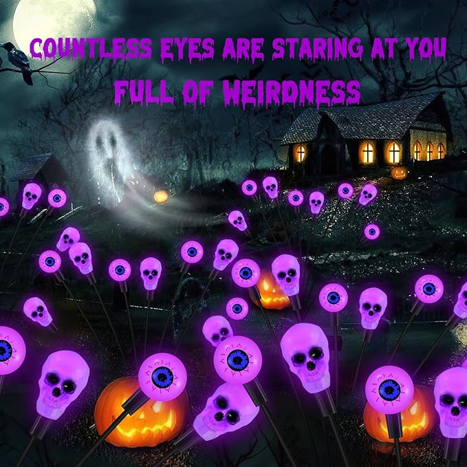Solar Halloween Lights Outdoor, Scary Eyeball Lights, 4PACK 32LED, IP65 Waterproof, Decor for Garden/Yard/Patio/Lawn/Pathway (Purple)-Ruum Studio Home