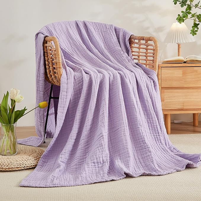 EMME Cotton Blanket Twin XL for Bed Soft Muslin Blankets 66"x90" Lightweight Breathable Layering Bedspread Coverlet All Season Gauze, Lavender-Ruum Studio Home