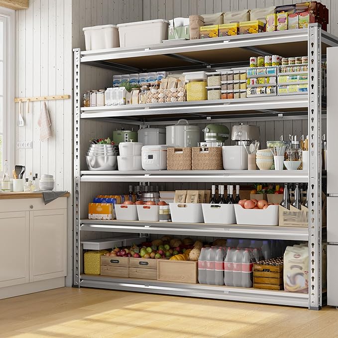REIBII Garage Shelving, 5 Tier Storage Shelves Load 3020LBS, Adjustable Garage Shelving Heavy Duty, Metal Shelves Unit for Basement, Warehouse, 48" W x 72" H x 24" D, Galvanized-Ruum Studio Home