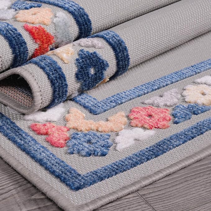 Beverly Rug Outdoor Rug 5x7 Modern Bordered Area Rugs for Indoor and Outdoor Patio Easy to Clean Non Shedding Living Room Porch Garden Washable Outside Carpet (5 x 7 Gray)-Ruum Studio Home