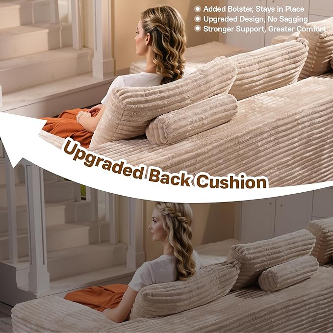 104" Cloudy Sectional L Shaped Couch for Living Room, No Assembly Required, Modular Comfy Sofa with Deep Seat, Fluffy Couch with Sleeper Chaise for Apartment Lounge (Beige)-Ruum Studio Home