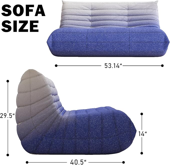 Bean Bag Chair, Loveseat Fireside Chair Bean Bag Sofa Large Bean Bag Chair for Adults, 2 Seater Bean Bag Chairs for Teens with High Density Comfortable Foam, Bean Bag for Living Room (Blue&White)-Ruum Studio Home