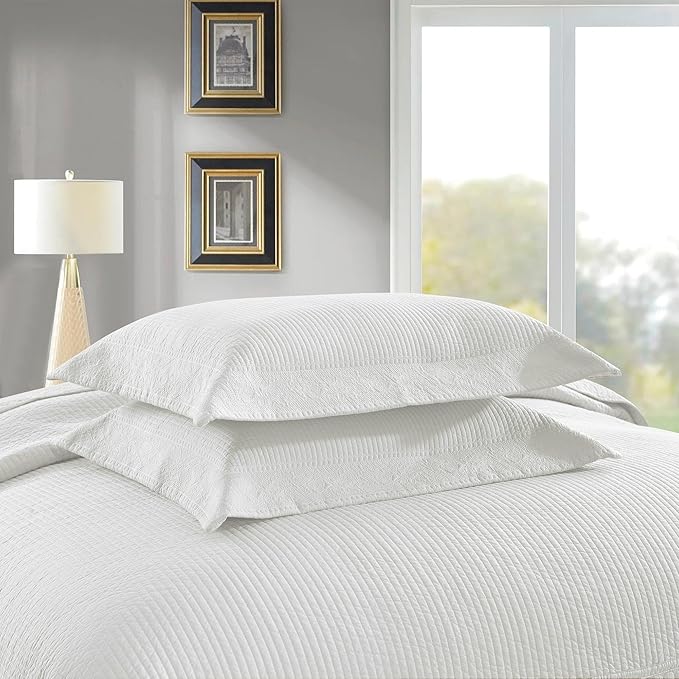 MarCielo 3-Piece 100% Cotton Oversized Bedspread Lightweight Quilt Coverlet Embroidery Farmhouse Bedding Set (TG Bright White, Oversized Queen (100"x106"))-Ruum Studio Home