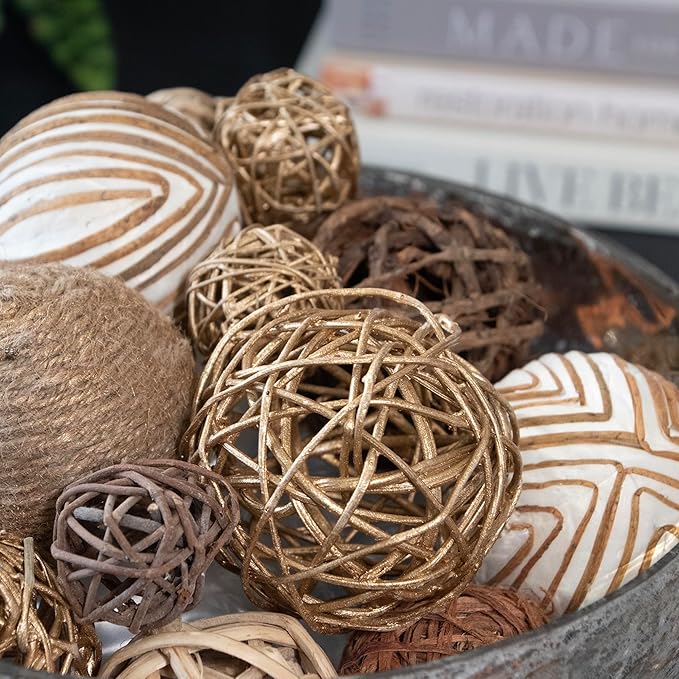 ANDALUCA Decorative Balls & Orbs Gold Natural Bag Bowl Filler Home Decor (Gold)-Ruum Studio Home